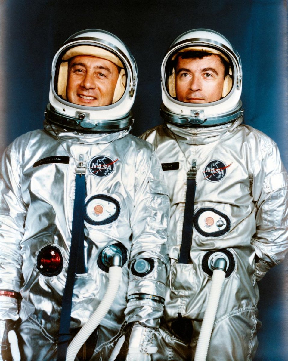 airandspace's tweet photo. 60 years ago today, Gus Grissom and John Young launched on Gemini 3, the first crewed mission of the Gemini program—so named because each mission featured two astronauts (Gemini meaning “twins”).

During the five hour mission, they orbited the Earth three times. https://t.co/EoOQeS5rjt