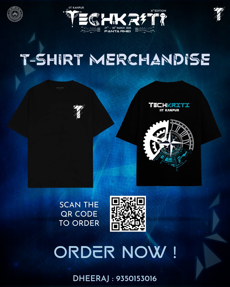 techkriti_iitk's tweet image. Get your hands on the exclusive Techkriti T-shirt and wear the spirit of innovation.
Scan the QR code or click the link to place your order now!
docs.google.com/forms/d/1wuBmM…
For queries, contact Dheeraj: 9350153016.
#Techkriti25 #OfficialMerch #InnovationUnleashed