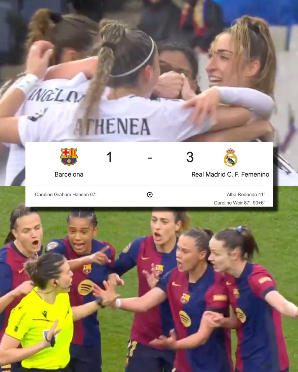 InvictosSomos's tweet photo. Por primera vez en toda la historia, el Real Madrid venció al FC Barcelona en el fútbol femenino. Sí, hoy lo consiguieron. Tuvieron que pasar ¡¡18 CLÁSICOS!! y casi 5 años para que sucediera esto. Los aficionados del Barça admiten que su equipo no estuvo al nivel habitual, pero no dejan de reclamar un gol anulado (por offside) que pudo cambiar el rumbo del partido. Y los madridistas, por su parte, celebran esta anhelada victoria mientras sueñan con una participación histórica en la UEFA Champions League (van por el boleto a semifinales). Después de 18 derrotas consecutivas, el Real Madrid por fin logró vencer al MEJOR EQUIPO FEMENINO DEL MUNDO.