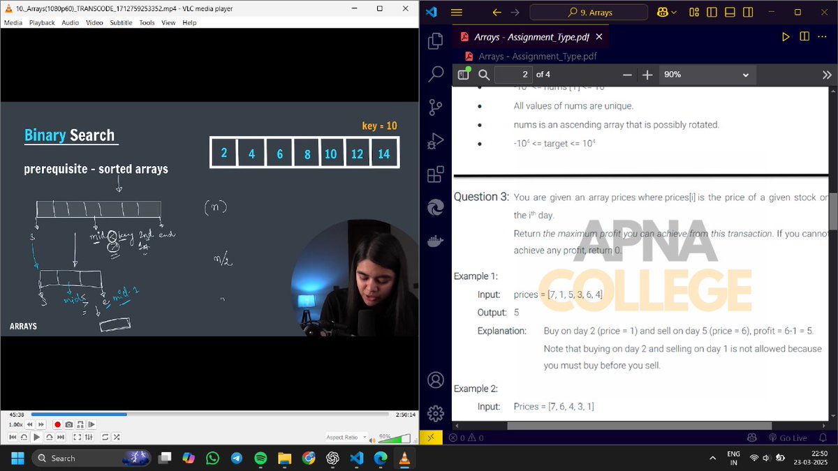 codewithrk21's tweet image. Day 18/100 #100DaysofCode 
On the Way to Mastering #JavaWithDsa
Going a Day by Day Near to 🎯
Learned today Binary Search in Array With @ShradhaKhapra_ Mam
@ApnacollegeX
#JavaWithDsa #coding