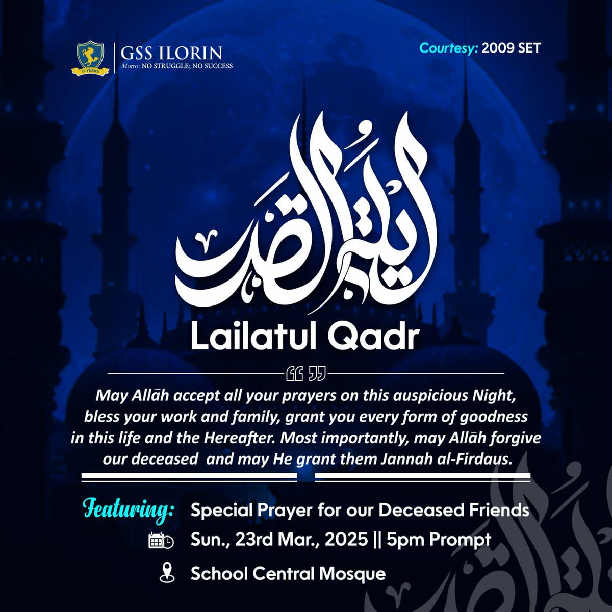 docSulu's tweet photo. Alhamdulilah!

With His mercy, we've yet again host another successful &amp; blessed #Ramadan Prayer.

The focus remains the same as the year before. Supplication to Allah for acceptance of the return of our late brothers and to put an end to untimely death in our set.

#GSSIlorin https://t.co/NOEo1XE7on