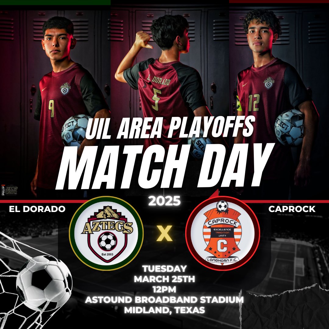 El Dorado Mens Soccer Program (@eldo_bsoccer) on Twitter photo 2025 UIL PLAYOFFS UPDATE:
Area Round will be played at Astound Broadband Stadium in Midland Texas. <a href="/EDAztecs_HS/">Venessa Betancourt</a> #GoldenBoys #FuerzaAzteca <a href="/SocorroISD/">Socorro ISD</a> 2025 UIL PLAYOFFS UPDATE:
Area Round will be played at Astound Broadband Stadium in Midland Texas. <a href="/EDAztecs_HS/">Venessa Betancourt</a> #GoldenBoys #FuerzaAzteca <a href="/SocorroISD/">Socorro ISD</a>
