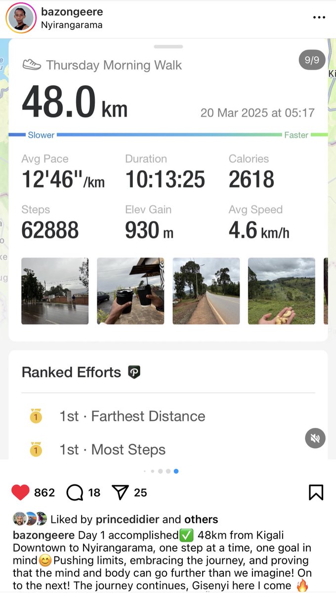 PMudakikwa's tweet image. Benshi mumuzi nk’umukinnyi wa film hano mu #Rwanda 🇷🇼 
@RosineBazongere yagenze ibirometero 150 n’amaguru kuva muri @CityofKigali kugera mu mujyi wa @RubavuDistrict mu minsi 4 (ni ukuvuga nibura ibirometero 37.5 ku munsi)
Wowe wagenda bingahe ku munsi? 
Wagenda bingahe mu minsi…