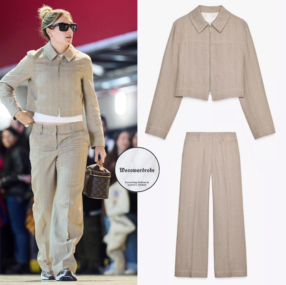 Alexia Putellas pre match outfit 
23/3/25

Wearing 

Zara 
Short herringbone jacket £55.99 

Zara
Straight cut herringbone trousers £35.99 

#FCBarcelona