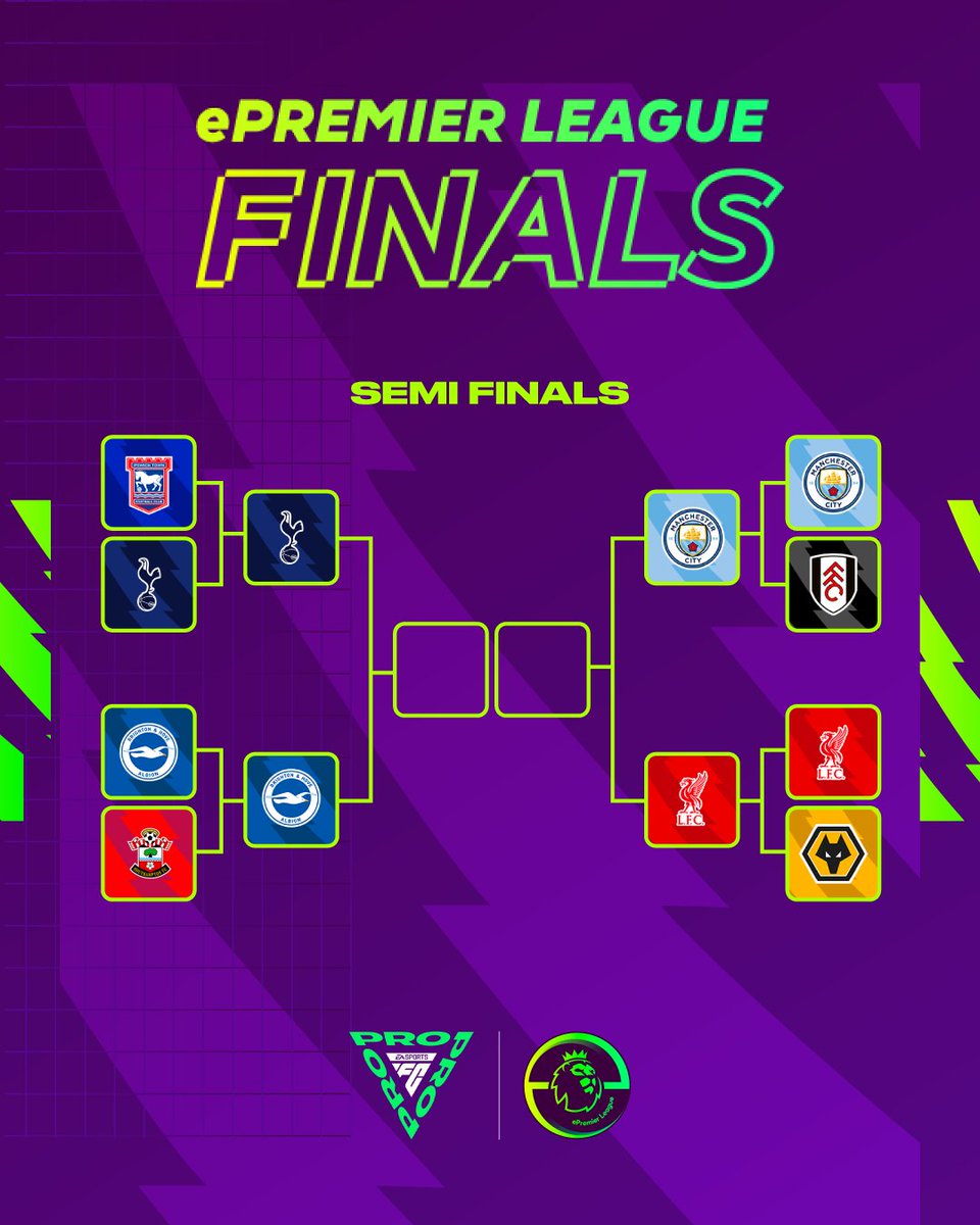 #ePremierLeague Semi Finals 👇

TOT vs BAH
MCI vs LIV