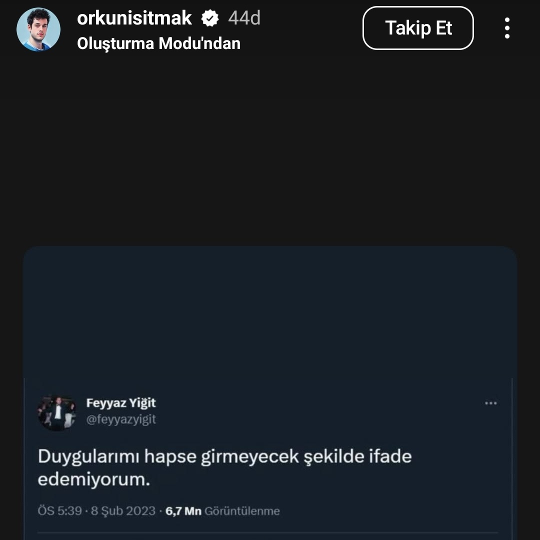 Orkun Işıtmak’ın gönderisi:

“Duygularımı hapse girmeyecek şekilde ifade edemiyorum.”