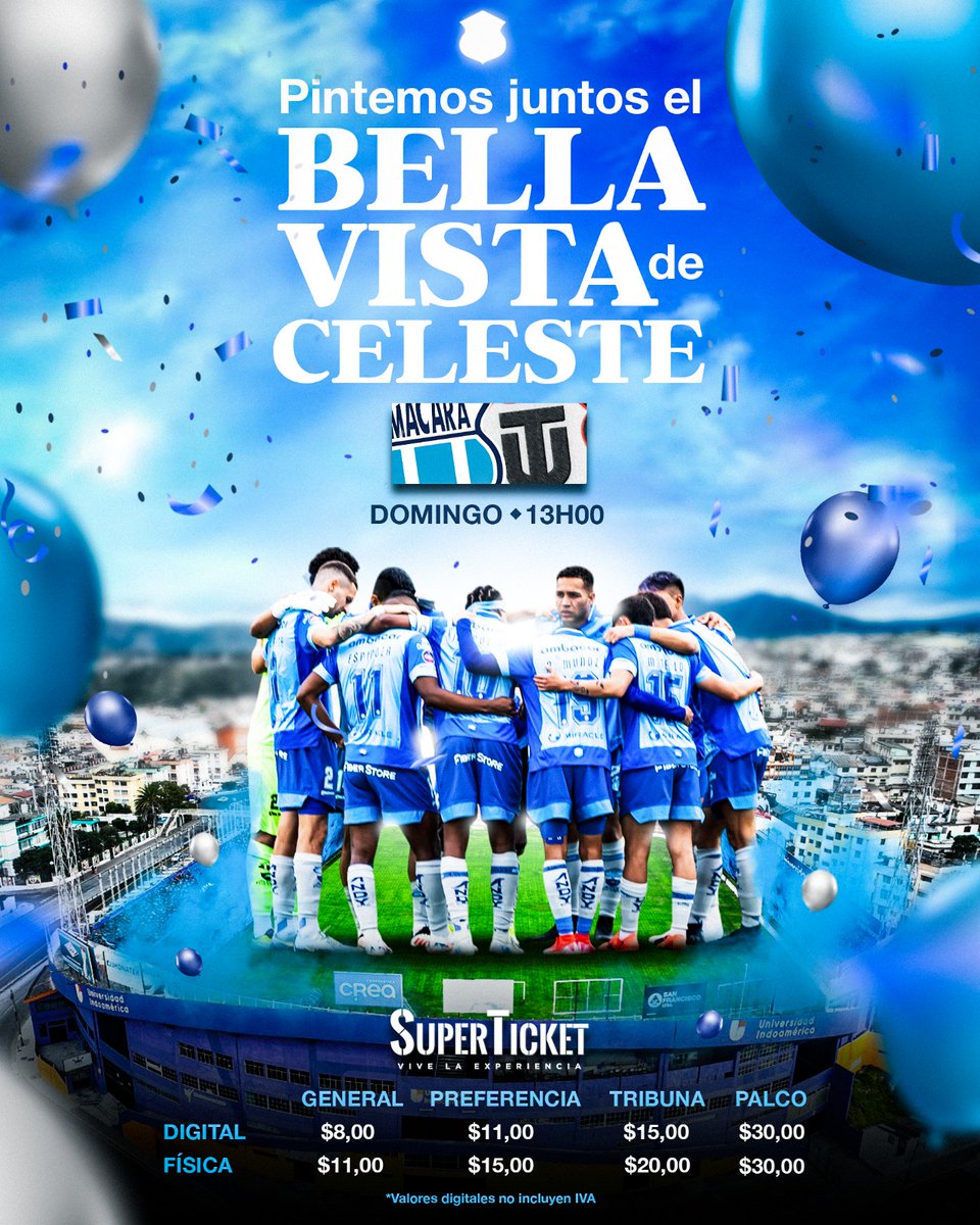 𝗔 𝗽𝗶𝗻𝘁𝗮𝗿 𝗲𝗹 𝗕𝗲𝗹𝗹𝗮𝘃𝗶𝘀𝘁𝗮 𝗱𝗲 𝗖𝗘𝗟𝗘𝗦𝗧𝗘 💙🫂🏟️

Las gradas se pintarán de celeste, el primer gol lo hará nuestra hinchada y juntos iremos en busca de la victoria 🙌🏻✊🏻💙

Estos son los valores establecidos para nuestro siguiente compromiso frente a