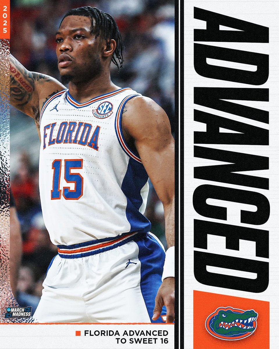 FLORIDA IS BACK IN THE SWEET 16 🔥

The Gators battle back to defeat (8) UConn 77-75 in a THRILLER 🐊 #MarchMadness