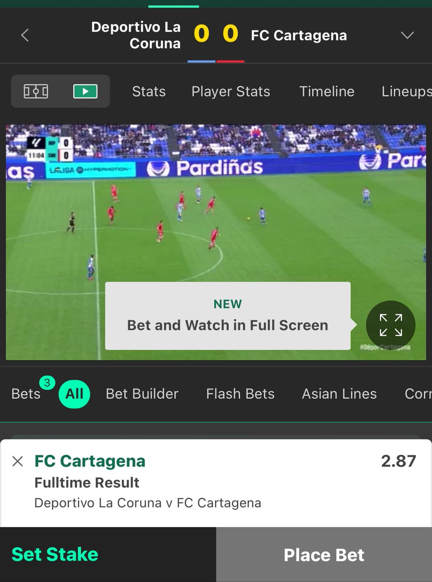 Two bets today after our big day yesterday.

🇪🇸Cartagena Win 17.0📉11.58
🇪🇸Cartagena DNB 13.0📉8

Current inplay odds 2.87👀👀