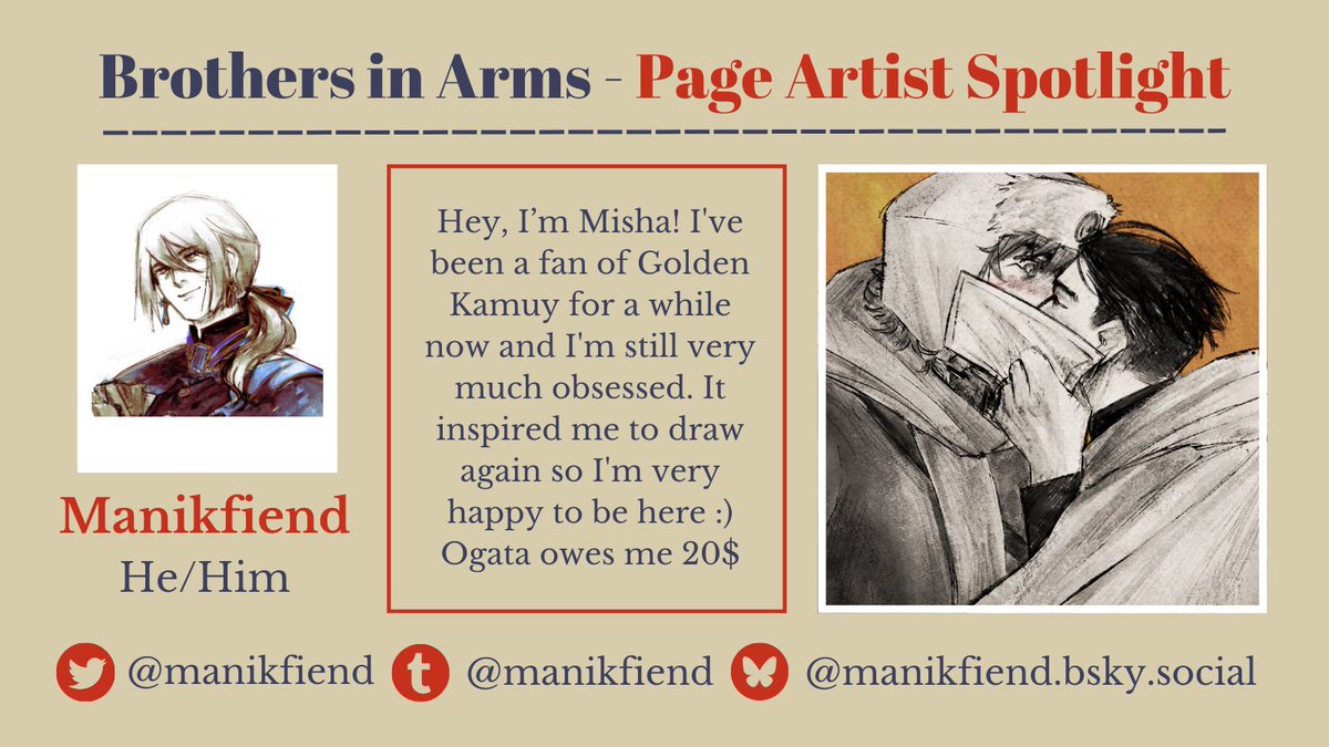 [ #goldenkamuy #zine ]

Another amazing artist and big Golden Kamuy fan, Misha (<a href="/manikfiend/">Misha 𓋹 ds2 spoilers</a>)!