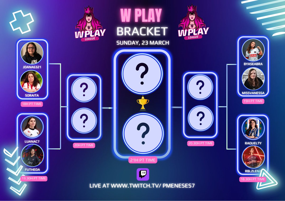 WPlayLeague's tweet photo. STREAM ON 👩🏼🎮⚽️🏆

LEAGUE W PLAY BRACKET 🎮👩🏻🏆

https://t.co/sfa34oNAQK https://t.co/jx7NL177Vq