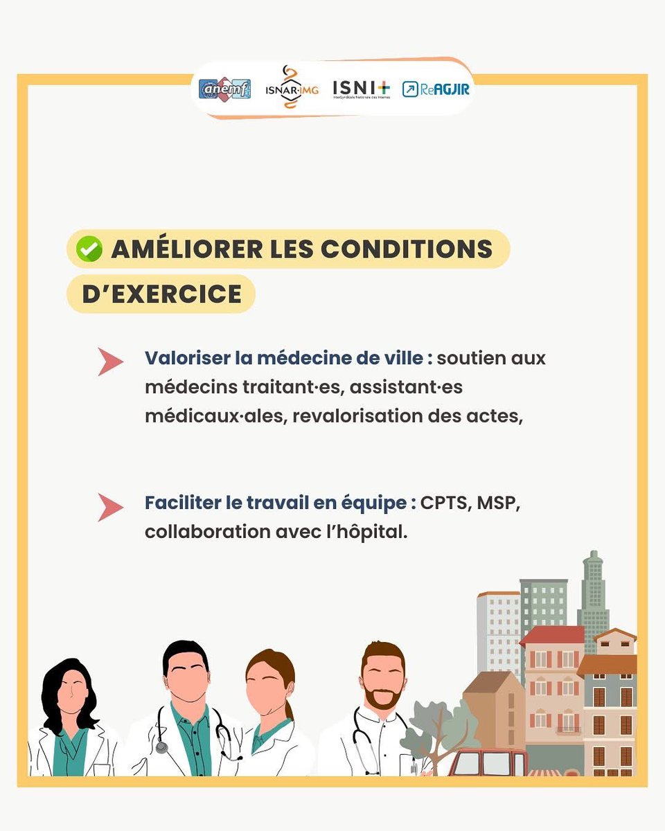 📢 Accès aux soins : de vraies solutions existent !

✅ Former plus de médecins, mieux et partout

✅ Améliorer les conditions d’exercice

🚨 Former, accompagner, simplifier : voici les vraies solutions pour garantir l’accès aux soins !