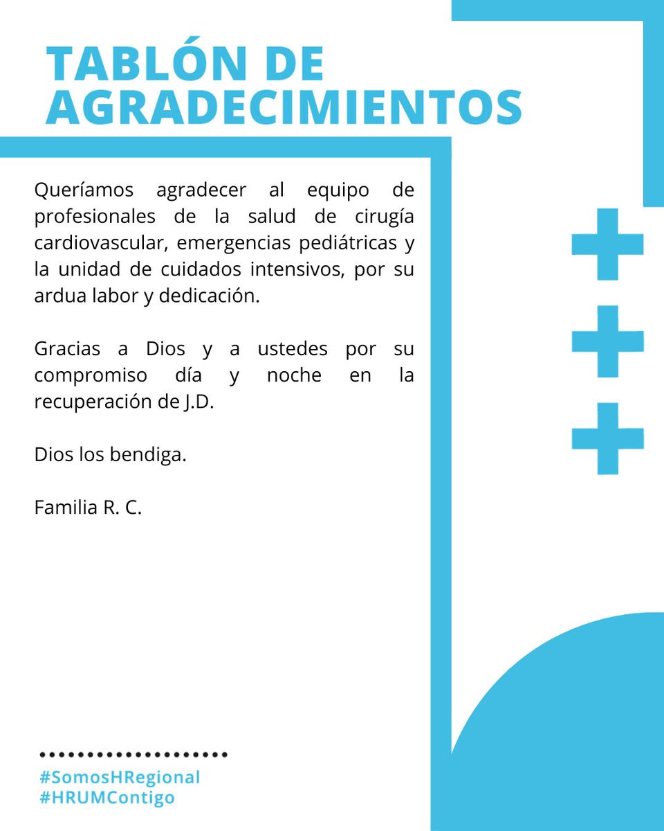 🩵✨ Cada mensaje de gratitud nos recuerda la importancia de nuestro trabajo y nos impulsa a seguir cuidando con dedicación y humanidad.

🙌 ¡Gracias! 

#SomosHRegional #HRUMContigoSiempre
<a href="/MalagaJunta/">MálagaJunta</a>
<a href="/saludand/">Consejería de Sanidad, Presidencia y Emergencias</a>