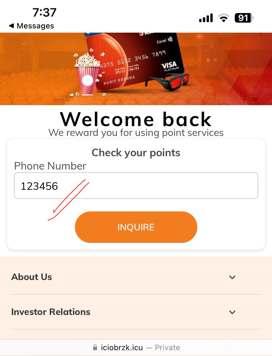 snsmehta's tweet photo. ♦️Sunday Funday :

Romance with #Phishing #Scam #Adventure 🙂☕  

Yesterday I had received a phishing SMS mesage claiming from #ICICI #Bank!  

❗️SMS said :  

"ICICI Bank Notice: Your 3022 points are expiring in 24 hours! Click here to redeem your gift!"

So, I opened the link https://t.co/aSAewEcwnO