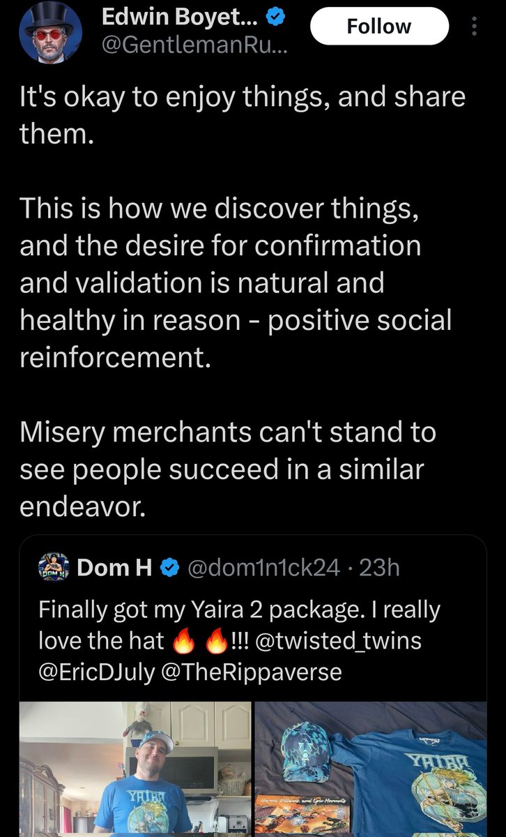 Edwin Boyett (<a href="/GentlemanRural/">Edwin Boyette</a>) finally says something intelligent; while revealing his hypocrisy for being a "Misery Merchant" against CG because, by his definition: he "can't stand to see [CG] succeed"

Follow what you preach Edwin &amp; denounce your anti-CG "Misery Merchant" ways