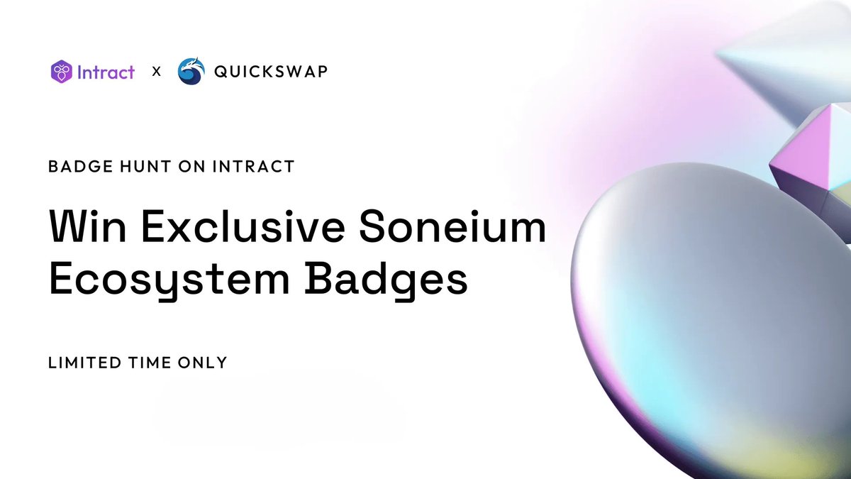 QuickSwap 🐲 DragonFi 2.0 (@quickswapdex) on Twitter photo New way to participate in the Soneium Ecosystem Badge campaign via <a href="/IntractQuests/">Intract Quests</a>! 💪
Get an exclusive QuickSwap badge by completing the requirements.
quest.intract.io/quest/67dd831f… New way to participate in the Soneium Ecosystem Badge campaign via <a href="/IntractQuests/">Intract Quests</a>! 💪
Get an exclusive QuickSwap badge by completing the requirements.
quest.intract.io/quest/67dd831f…