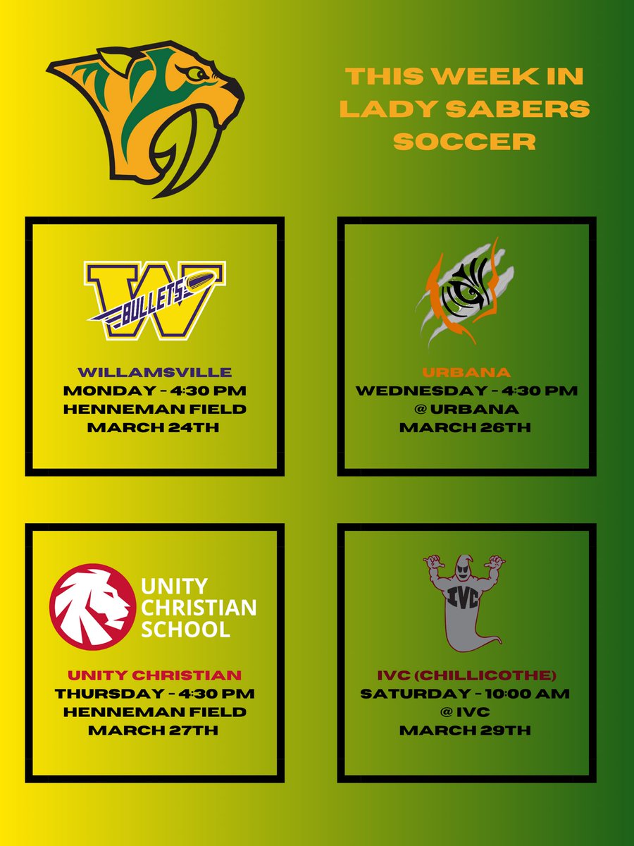 This week in Lady Sabers Soccer! 

Come support our girls this week with home games on Monday and Thursday!