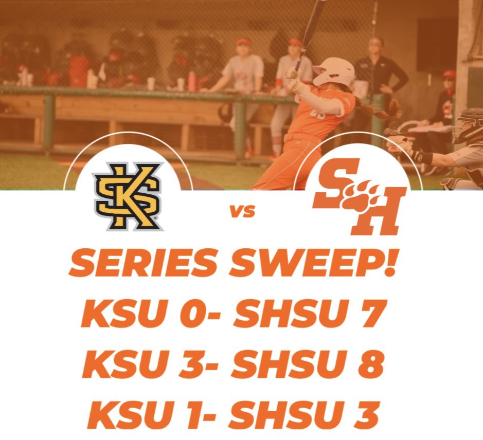 SportsofSHSU's tweet photo. @BearkatsSB defeats Kennesaw State 3-1 to complete the weekend sweep of the Owls!

With the win the Kats sit at 6-3 after 3 weeks of CUSA play! 

#EatEmUpKats https://t.co/0ZrCSoJkWa