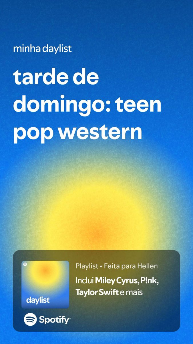 mhellenr's tweet image. minha daylist agora: tarde de domingo: teen pop western   open.spotify.com/playlist/37i9d…