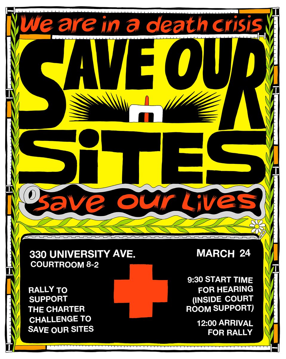 Sites Save Lives! Join us on Monday, March 24, at 12:00 pm outside 330 University Ave for a rally in solidarity. There will be speakers as we stand together to support the charter challenge to save our sites! #SaveOurSites

More information here: tngcommunityto.org/News/Articles/…