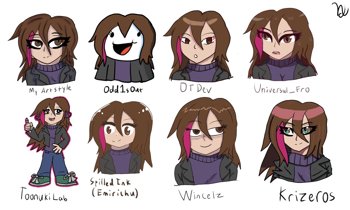 Nobuko347's tweet photo. I've been practicing drawing myself in different artstyles of artists I really like. It started off as a warmup and turned into a great learning opportunity for me. ^^ https://t.co/AgSpHH79VY