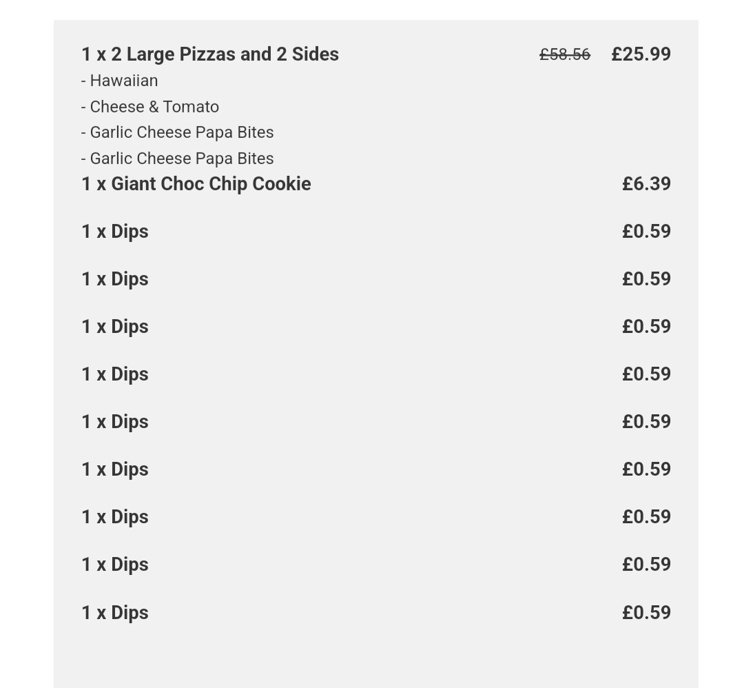 BrokenMinusN's tweet photo. Third trimester = garlic cravings are back! 
Sorted for me tonight by @PapaJohnsUK with the must have special garlic. Sadly they don't deliver to us anymore so extra had to be ordered and collected. He got a 'funny' look from the staff when collecting!
Honest I don't bathe in it. https://t.co/bId5bylu6U