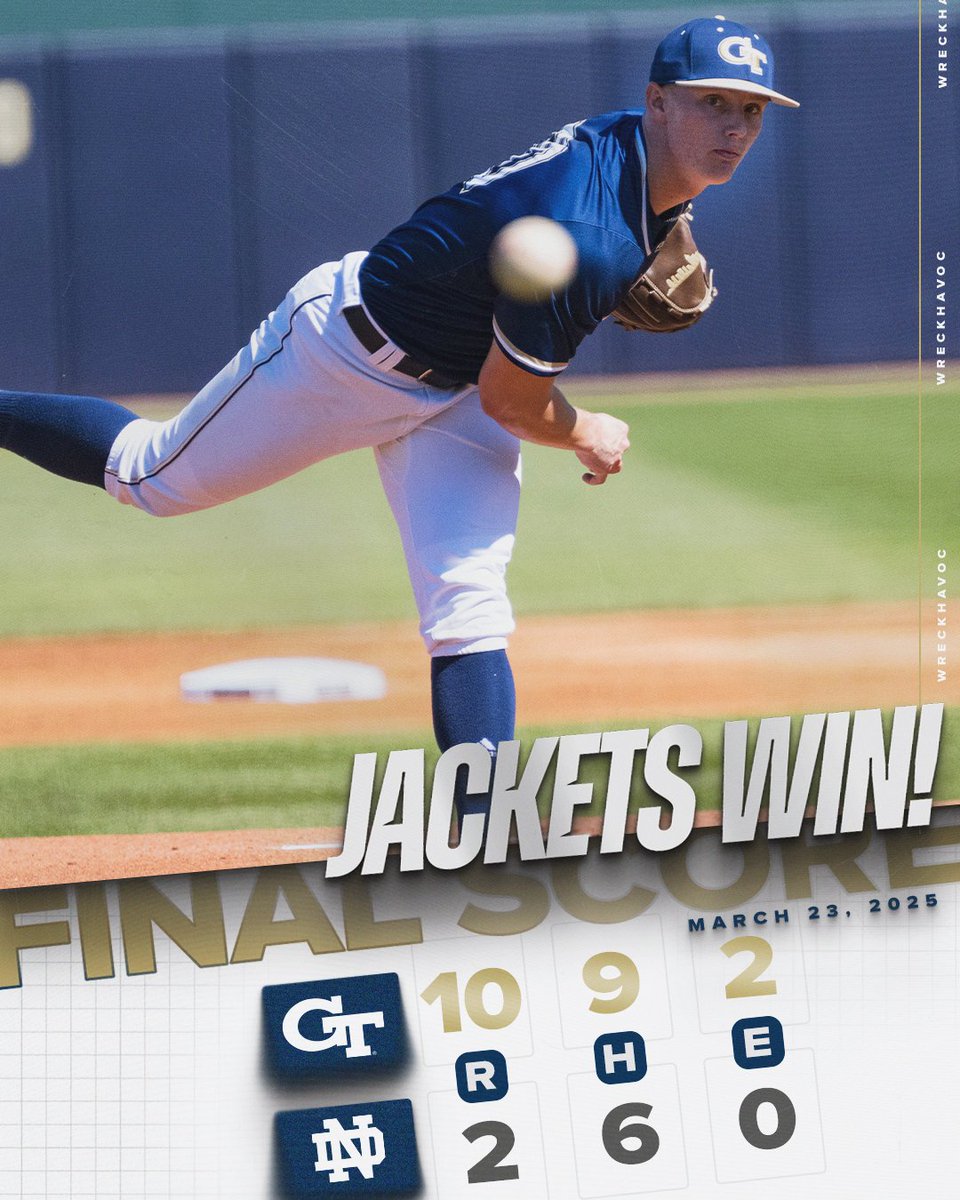 GTBaseball's tweet photo. TECH WINS!!!!
Our 20th W of the year and that's an @ACCBaseball ROAD SWEEP 🧹🧹🧹
#StingEm🐝 x #WreckHavoc https://t.co/KKkXIHGoo6