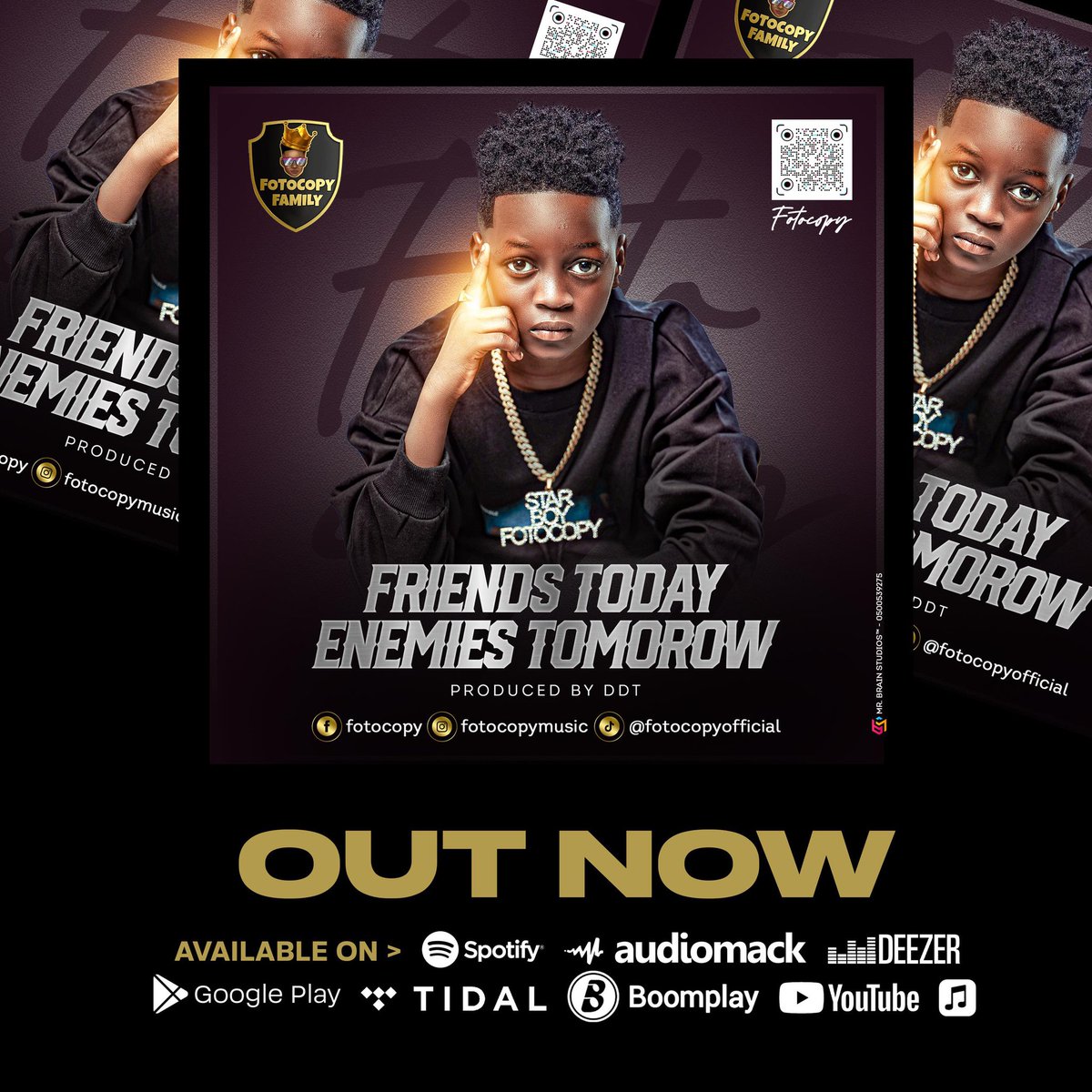 mrbrainstudios's tweet image. Friends today enemies tomorrow “OUT NOW!” cover art designed for the immensely talented star boy, @fotocopymusic 

Thank you for always choosing Mr. Brain Studios @qwaachi 

Email: mrbrainstudios1@gmail.com
WhatsApp: 0500539275
@richardniiarmahquaye 
#RNAQ40 #RNAQ