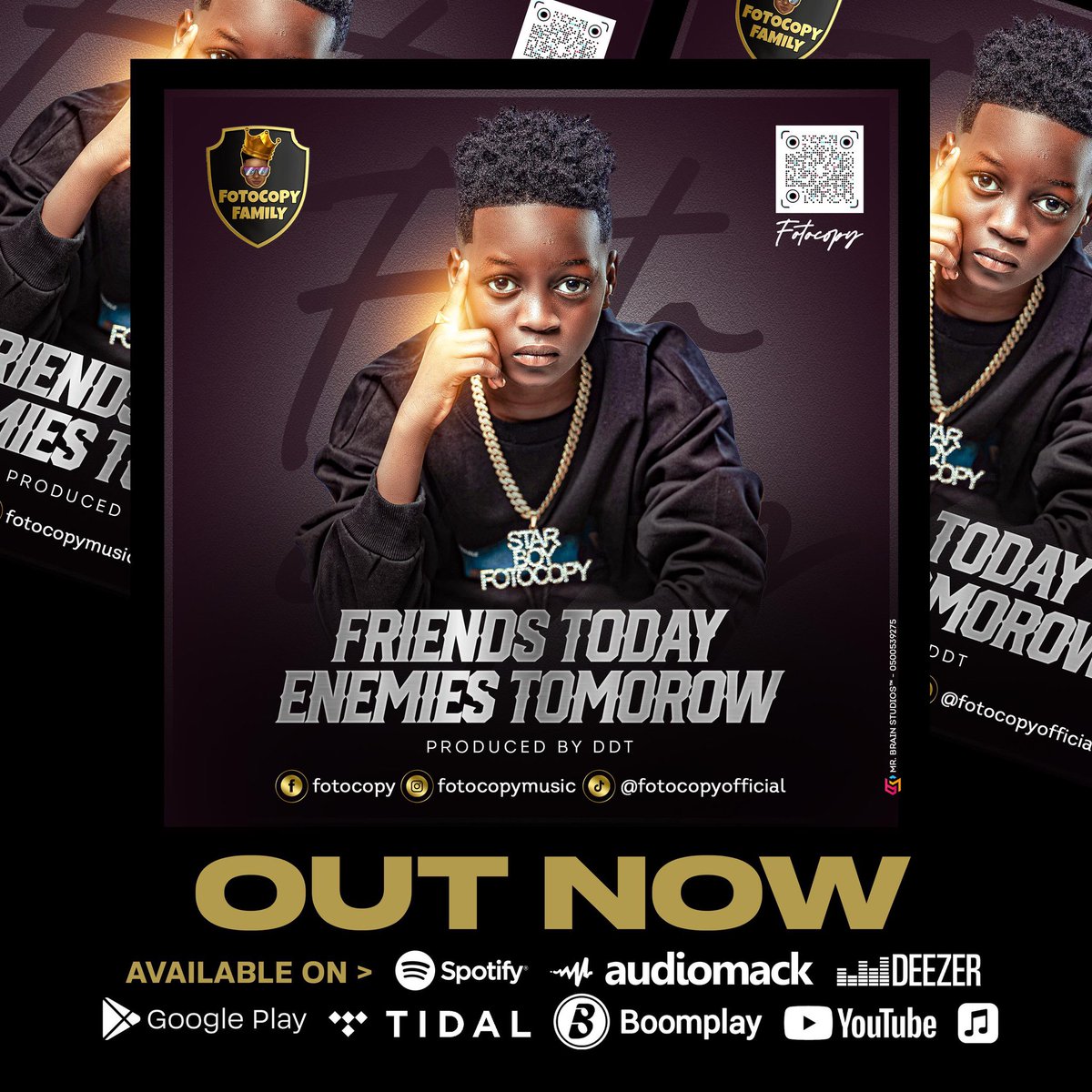 mrbrainstudios's tweet image. Friends today enemies tomorrow “OUT NOW!” cover art designed for the immensely talented star boy, @fotocopymusic 

Thank you for always choosing Mr. Brain Studios @qwaachi 

Email: mrbrainstudios1@gmail.com
WhatsApp: 0500539275
@richardniiarmahquaye 
#RNAQ40 #RNAQ
