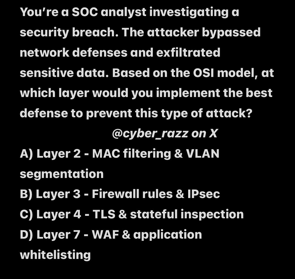 cyber_razz's tweet image. CYBERSECURITY ANALYST KNOWLEDGE CHECKPOINT: