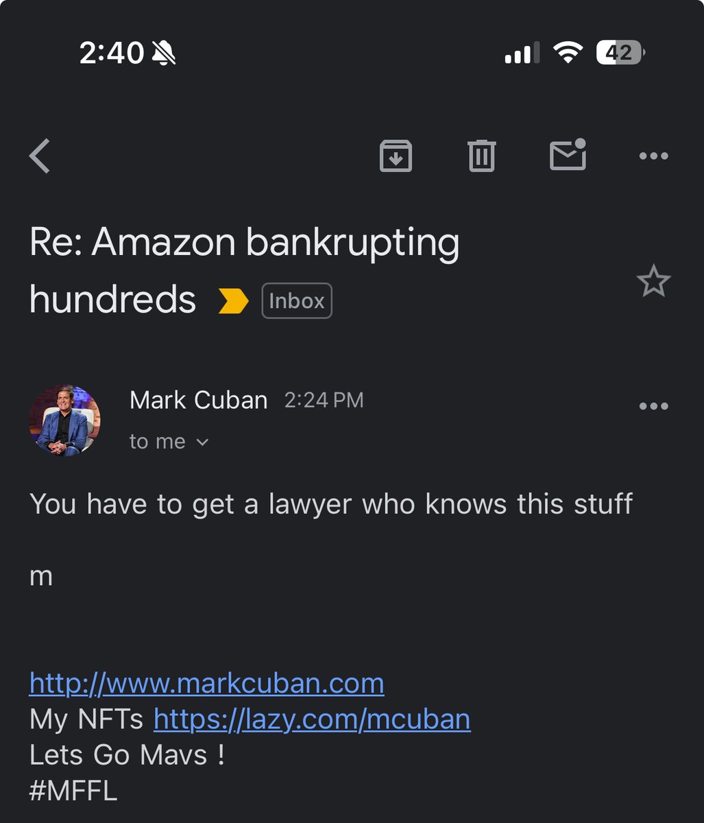 Emailed Mark Cuban to try and get a big voice on this. Wasn’t expecting an answer but I got one which is pretty cool 😂