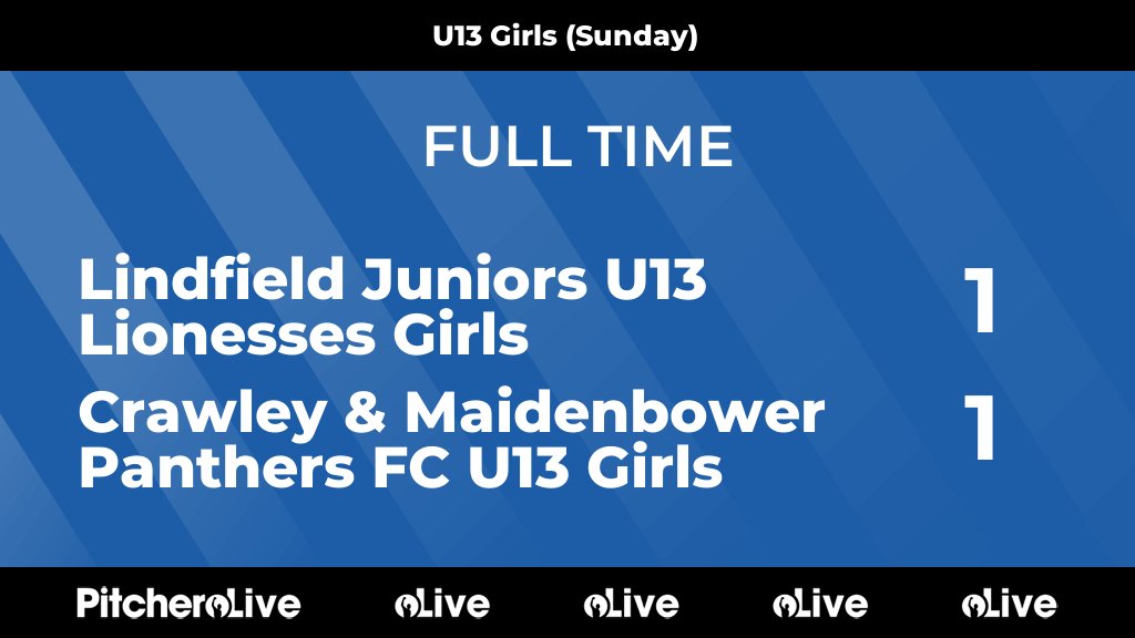 FULL TIME: Lindfield Juniors U13 Lionesses Girls 1 - 1 Crawley &amp; Maidenbower Panthers FC U13 Girls

Under 13 Girls came so close in their league cup semi-final but eventually lost 3-2 on penalties. Well done girls for getting this far!

#COYP
cmpanthersfc.com/teams/281983/m…