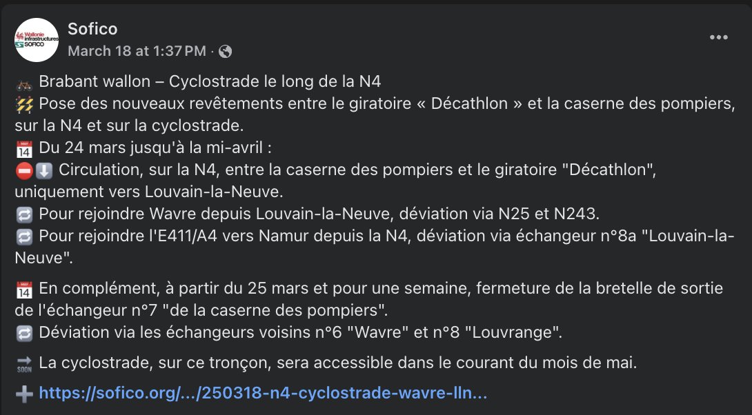 alechat1's tweet photo. #F204 - RP Decathlon-Rue du Manil (Wavre):
La Sofico annonce que ce tronçon devrait être terminé au mois de mai.
A partir de demain, ils posent des nouveaux revêtements (durée 3 semaines)
Et ils vont aussi asphalter le tronçon le long de la E411
https://t.co/U9k5fqCbsP https://t.co/fAC6jJRxnJ