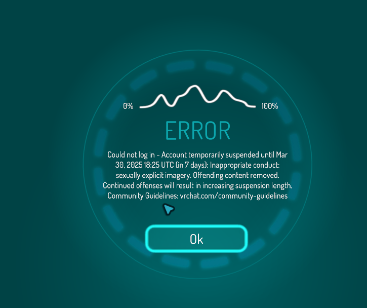 Strayfoxo's tweet photo. THERE IS NO WAY!
I just got another VRChat ban this has to be a mass report attack.
I need some one to from the VRC Team to look into this 
I have a world that just Popped off and is in Popular and Iv received a 7day ban just before I'm about to have a 24 hour stream.
All the assets in the world in another world that had also popped of with the right tags of each world.
I'm just trying to to make some stupid fun worlds.

#Vrchat