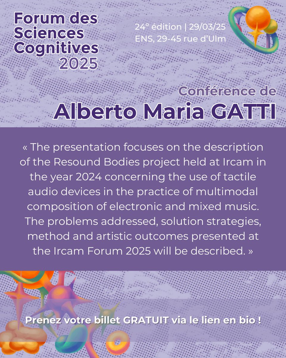 ✨ Meet the speakers of the 24th FSC!

🎤 Speaker:
Alberto Maria Gatti

🎨 Talk Title:
Resound Bodies

(1/5)