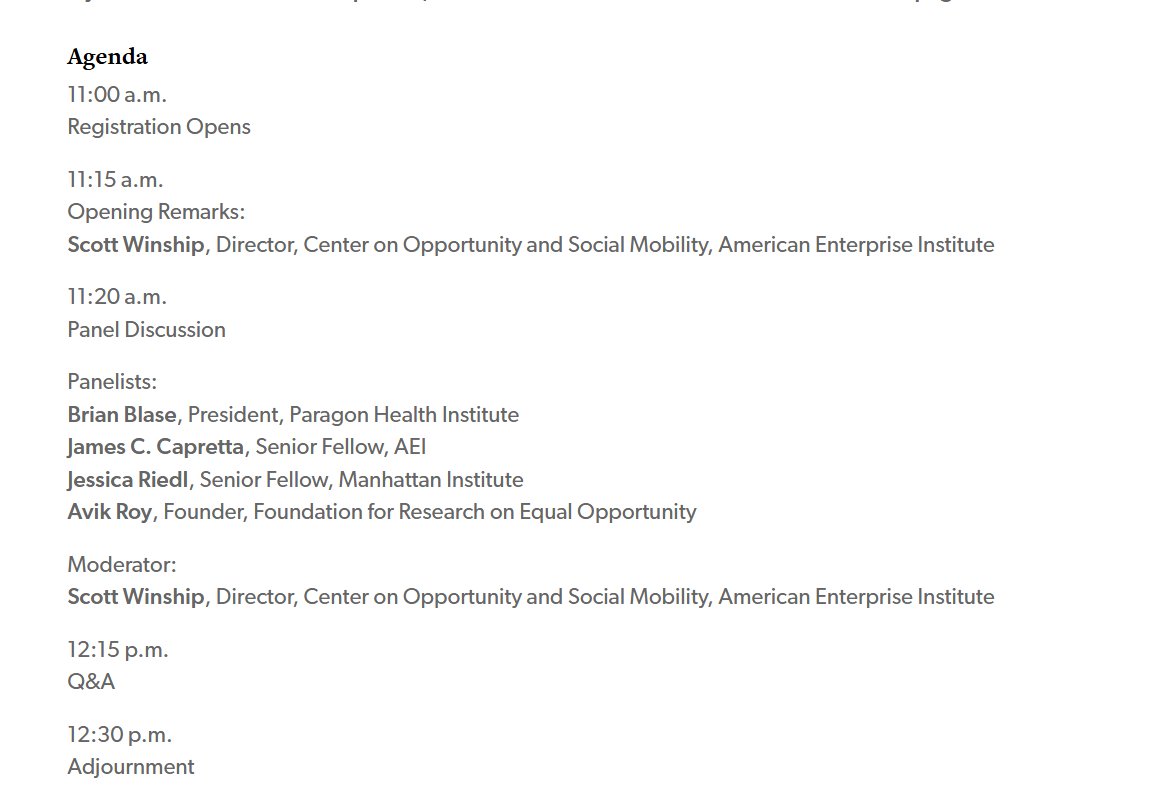 Jessica Riedl 🧀 🇺🇦 (@jessicabriedl) on Twitter photo Tomorrow at 11:15am ET, you can attend or watch online a panel on "Keeping Medicaid Sustainable While Prioritizing the Vulnerable" with <a href="/swinshi/">Scott Winship</a>, <a href="/brian_blase/">Brian Blase</a> <a href="/Avik/">Avik Roy</a>, Jim Capretta, and me - hosted by <a href="/AEI/">American Enterprise Institute</a>.
Register here:
aei.org/events/keeping… Tomorrow at 11:15am ET, you can attend or watch online a panel on "Keeping Medicaid Sustainable While Prioritizing the Vulnerable" with <a href="/swinshi/">Scott Winship</a>, <a href="/brian_blase/">Brian Blase</a> <a href="/Avik/">Avik Roy</a>, Jim Capretta, and me - hosted by <a href="/AEI/">American Enterprise Institute</a>.
Register here:
aei.org/events/keeping…