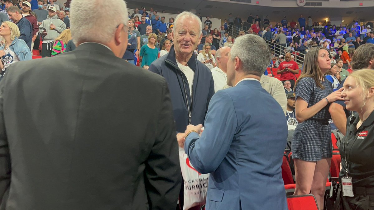 dougwarf's tweet image. I was honored to present Bill Murray with a @canes jersey at @LenovoCenter today. He was gracious and funny, even after the tough loss for his son’s UConn squad. 

He wished the Canes the best in the playoffs. I think that makes this #legend a HUGE Caniac, right @TrippTracy ?