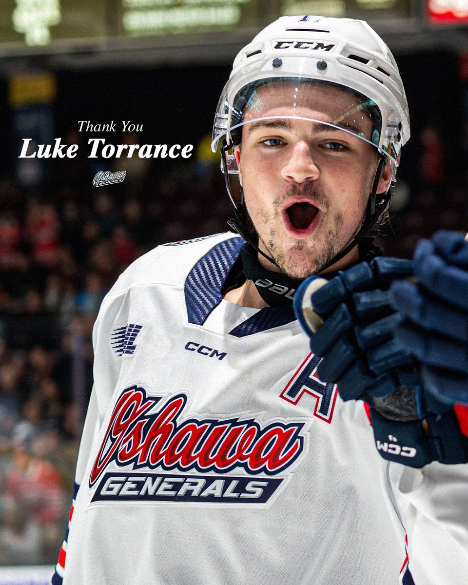 Oshawa_Generals's tweet photo. Next, we honour OA #17, Luke Torrance.

An Oshawa native, Luke joined in 2021 and quickly became a fan favourite. This season, he played his best yet, earning an “A” and the respect of teammates, coaches, and fans.

Once a General, Always a General ❤️

#GensNation https://t.co/uSXkzuUVgA