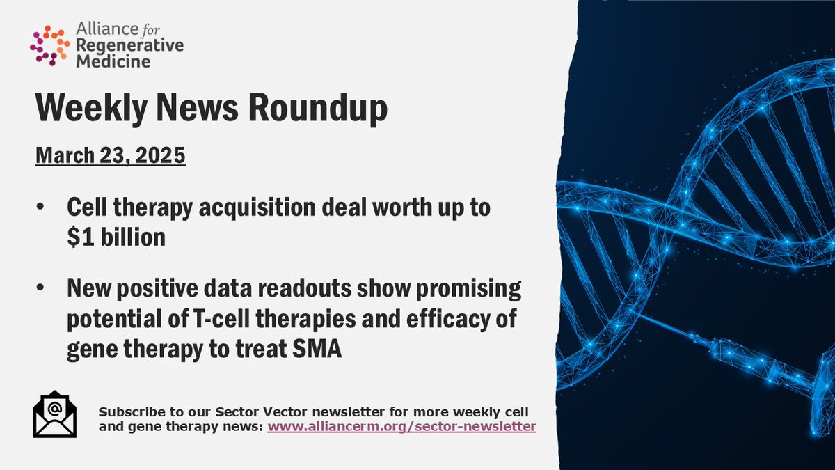 This week, the cell and gene therapy sector saw new notable deals and positive data readouts.

#weeklynews #cellandgenetherapy
1/5🧵