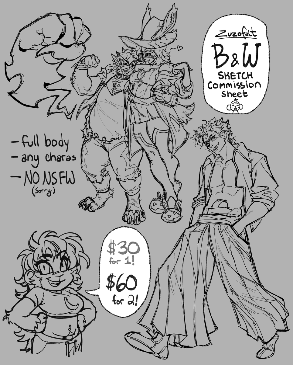 zuzofait's tweet photo. okay got some interest in this so here! opening some black &amp; white sketches for the time being while i finish up the rest of my back log this week. no slots with this one, gonna have them open for a while!! https://t.co/EBBBwW66wL https://t.co/MAUXvYX5Iu