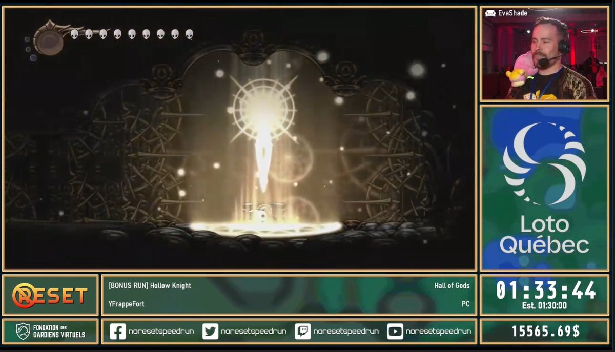 Hourra YFrappeFort pour ta victoire lors de Hollow Knight + Ultimate Radiance. Ne ratez pas le post show à venir. | Kudos to YFrappeFort for conquering Hollow Knight + Ultimate Radiance. Next on the agenda is the post show🎉 #speedrun #marathon #charity #noreset