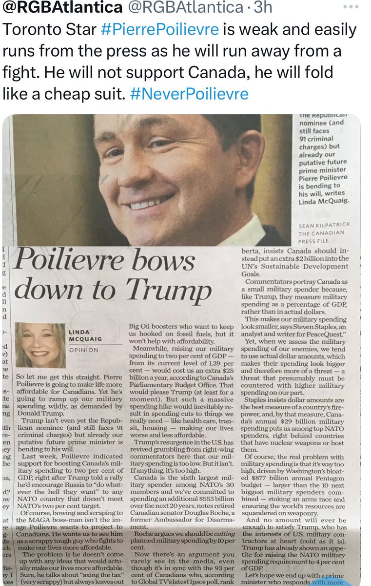 barlyn108's tweet image. A Vote For @PierrePoilievre Is A Vote For Trump. @ABDanielleSmith has told Trump that @PierrePoilievre is “in Sync” with him. #ElectionInterference #NeverPoilievre #Never51 #RESIGNDanielleSmith