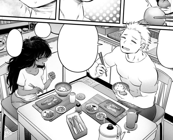 食卓のシーン描くの好き 