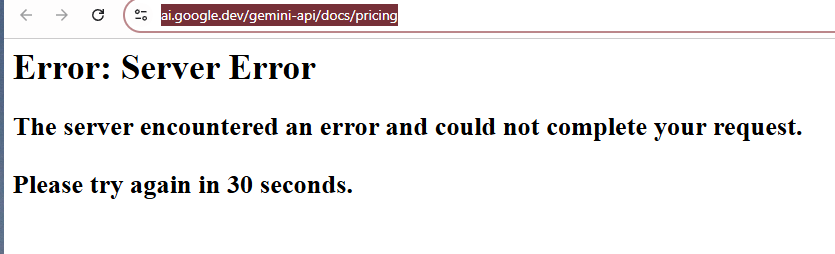 Aha! ai.google.dev/gemini-api/doc… is down. Error: Server Error
The server encountered an error and could not complete your request.Please try again in 30 seconds.