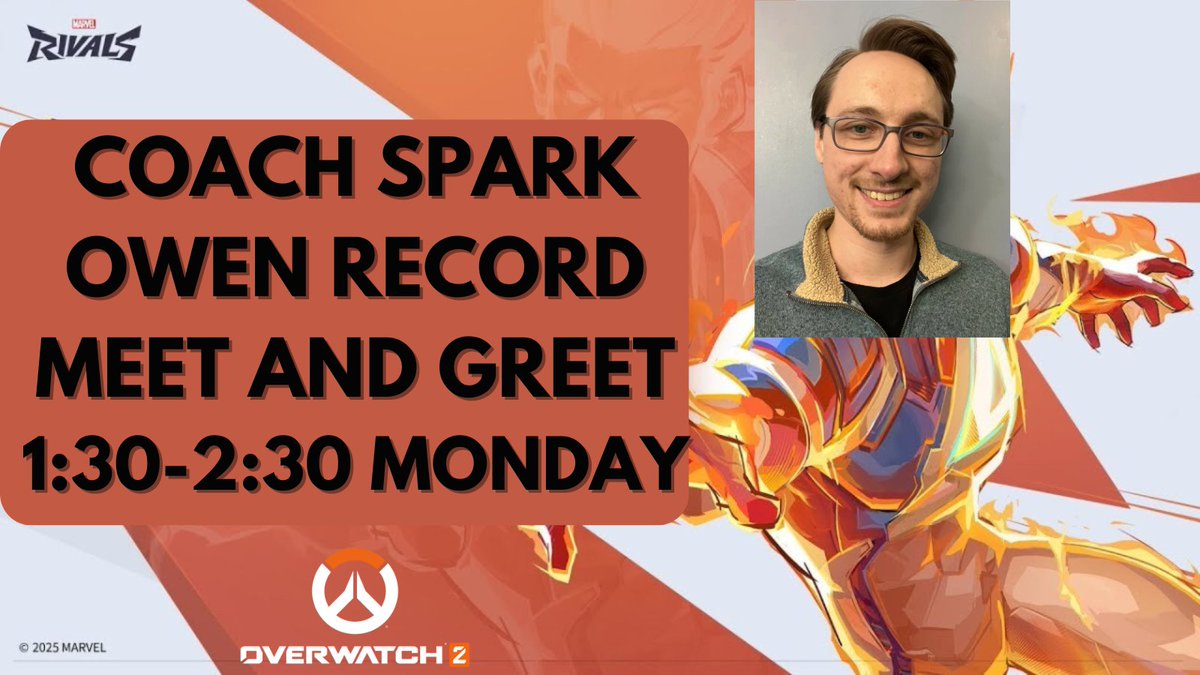 Come join us in the Esports Lab Monday from 1:30 to 2:30 pm as our amazing Overwatch and Marvel Rivals Coach Spark comes back to visit us at Clark for a Meet and Greet!