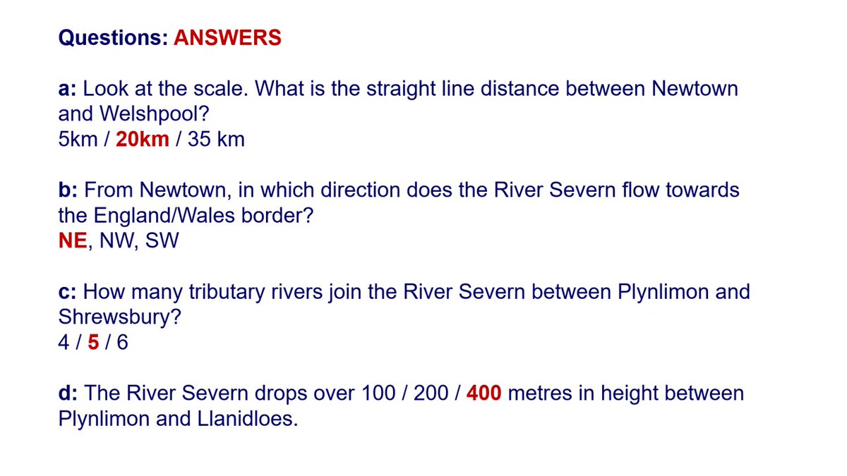 Another cracking River Severn map: This time showing the upper course with a land height key and tributaries. Map along with questions and answers from an Eduqas past GCSE paper - in shared folder. #teachers #geography #geographyteacher
