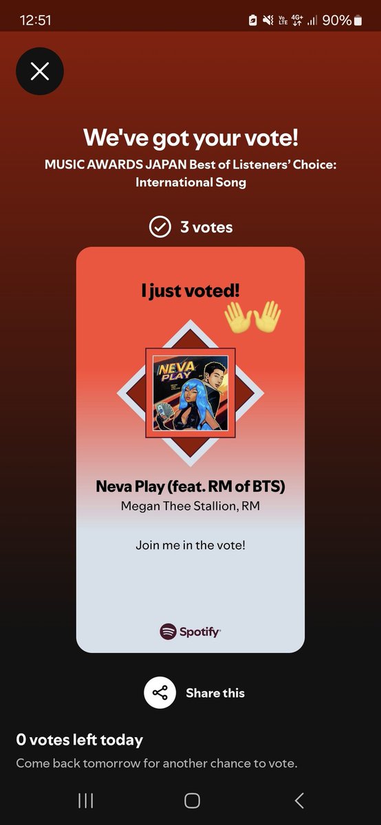 minswaeg09's tweet photo. @jmygmochis @BTS_twt VOTE FOR NEVA PLAY.
#NevaPlay #MEGANxRM
💜💜💜 https://t.co/AwVGS8VQm1