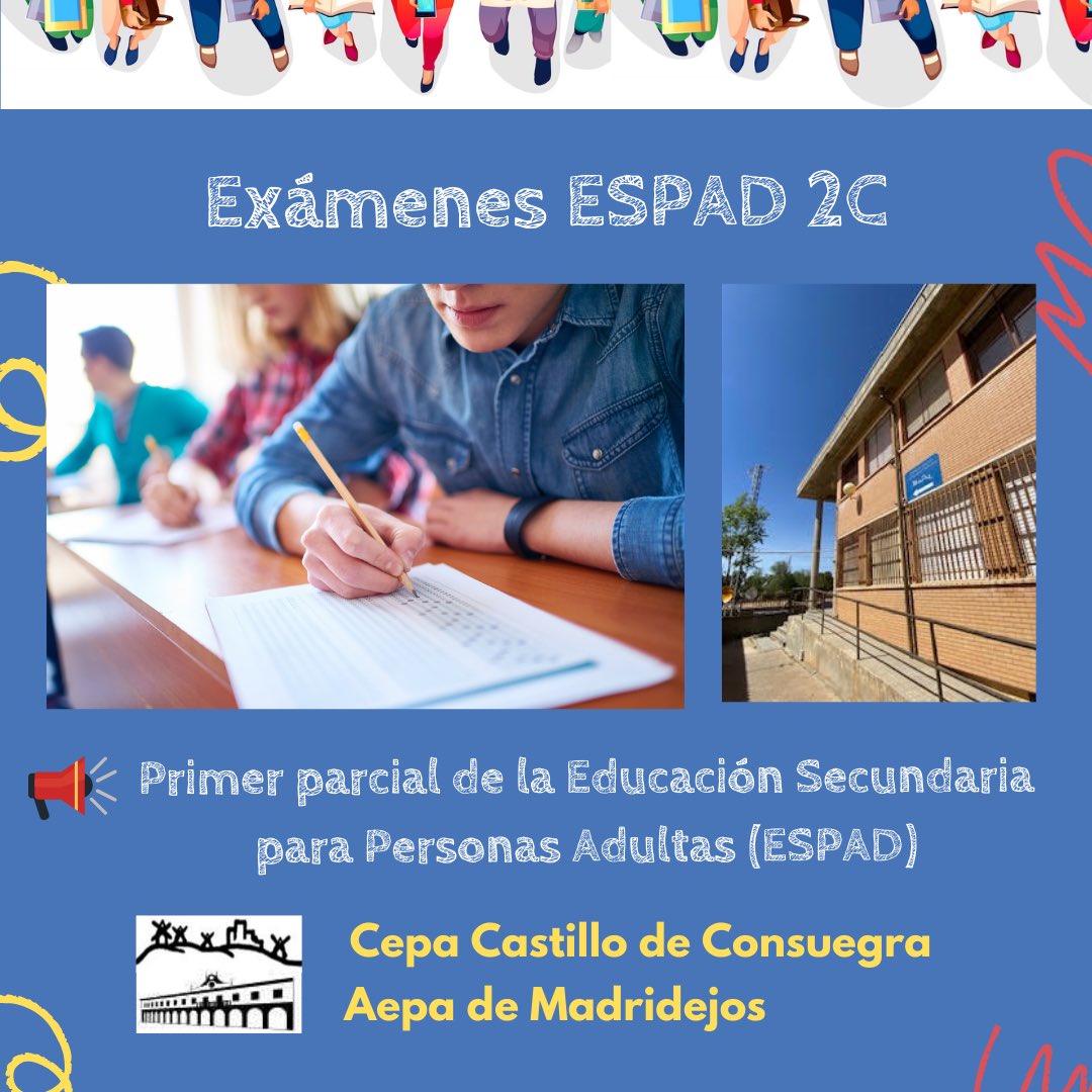 CEPAConsuegra's tweet photo. ✅ Exámenes de la ESO a distancia, primer parcial, días 24, 25, 26 y 31 de marzo. 

#cepacastillodeconsuegra #aepamadridejos #educacióndeadultos #educaciondeadultos #consuegra #madridejos #urda #turleque #camuñas #villafrancadeloscaballeros #espad #educacion https://t.co/nhhgfQJmAQ