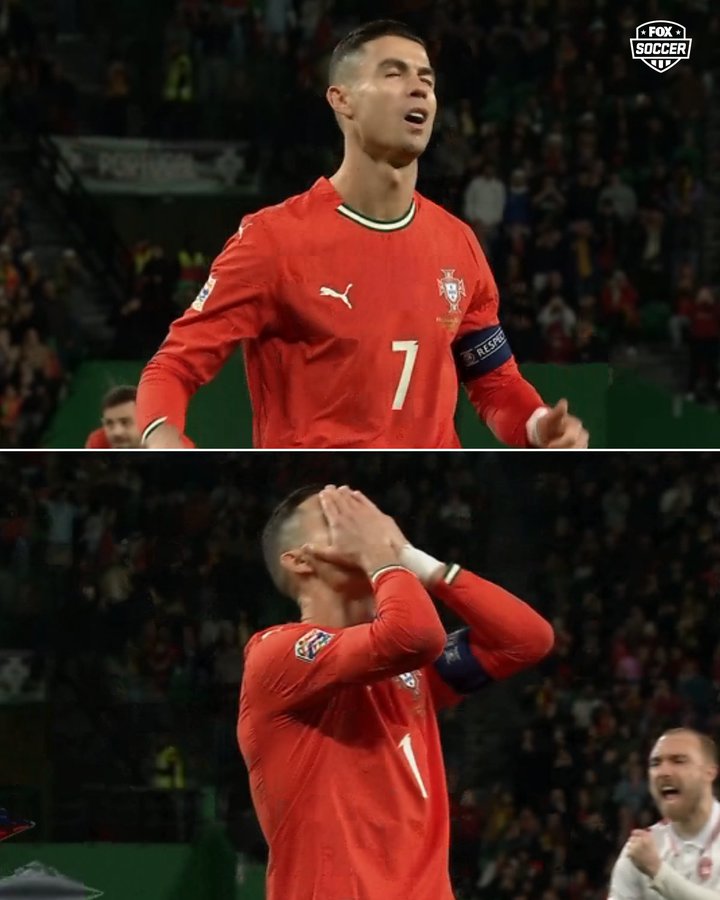Cristiano Ronaldo's penalty is NO GOOD! 🚫Right into the grasp of Kasper Schmeichel 🧤