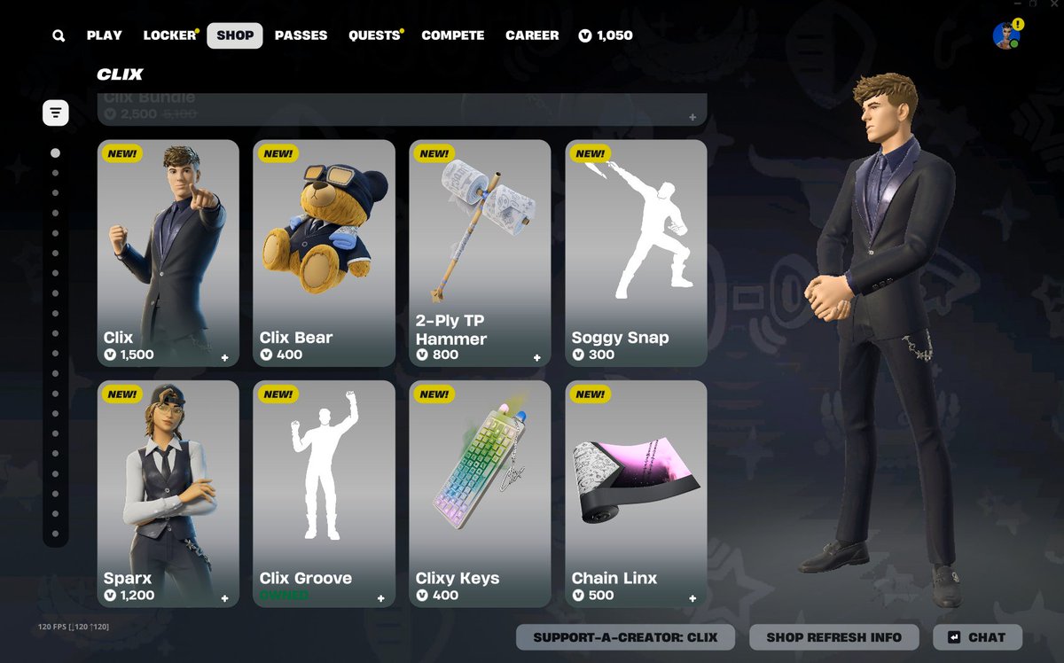 lolfritzer's tweet photo. @Clix Hook me up with 500 vbucks so i can buy the skin https://t.co/pYQODVLzTk